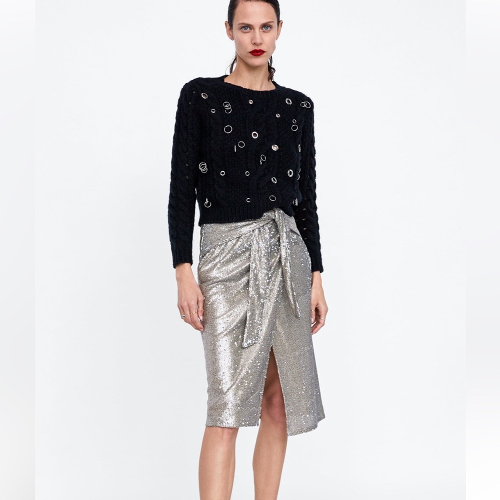 Zara Sequin Midi Pencil Skirt with High Slit Size M/28